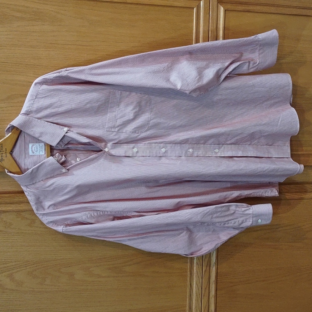 Brooks Brothers Mens Red/White Pinstriped Dress Shirt Size 18-36 Long Sleeves